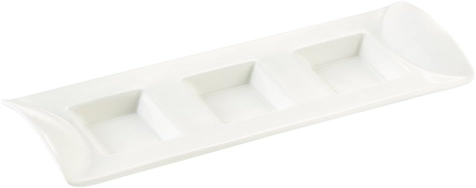 CAC China CN-5T13 5 Compartment Porcelain Rectangular Tray (Box of 36), 13" by 3-7/8" by 1-3/8", Super White
