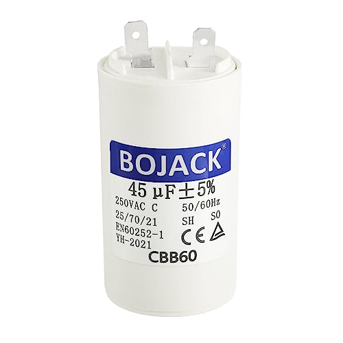 BOJACK 45uf 45MFD uF CBB60 Washer Run Capacitor Motor Run Capacitor Frequency 50/60Hz 250VAC 250V Stud for Washer Pump and Motors