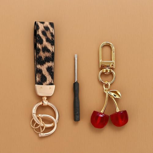 Angyape Cherry Keychain Wristlet Leather Car Keychain for Women Cute Purse Bag Charms Key Fob Holder with Keyrings Gifts - Image 5