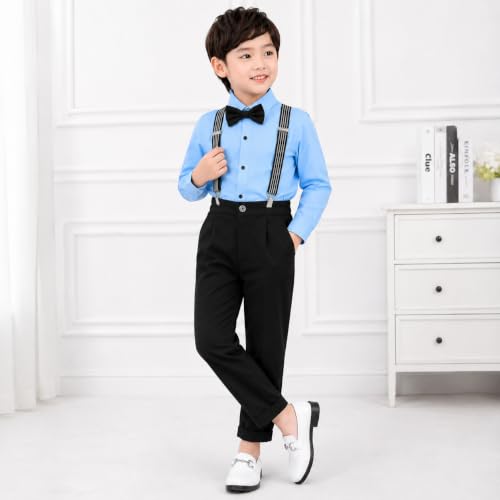 Image of SAGAR IMPEX Boys Cotton Blend Solid Full Sleeves Shirt and Pant Set with Suspender and Bow Tie | Clothing Set for Boys