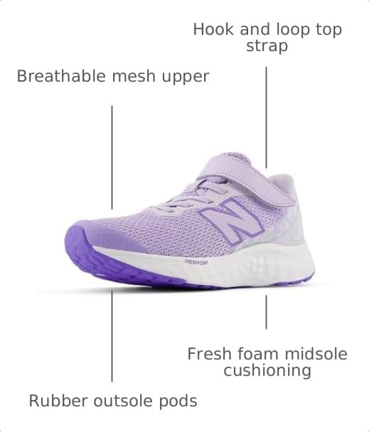 Image of New Balance Kid's Fresh Foam Arishi V4 Bungee Lace with Top Strap Running Shoe, Bright Lavender /Violet Crush, 2 M Little Kid
