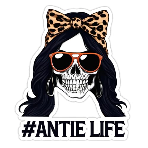 Auntie Life Skull Sticker Funny Aunt Gift Vinyl Decal Sunglasses Leopard Bow Design Waterproof Sticker for Car Laptop Water Bottle Cool Aunt Life Sticker