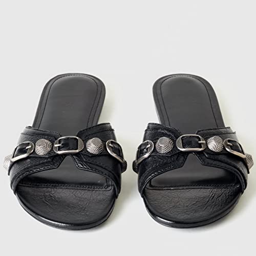 keleimusi Studs Buckled Slides for Women Flat Slipper2