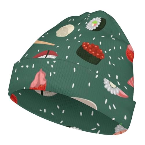 Sushi Pattern Kids Beanie Hat for for Girls Boys Children Cap Winter Knitted Chemo Cancer Headwear Accessories Gifts Decoration Black