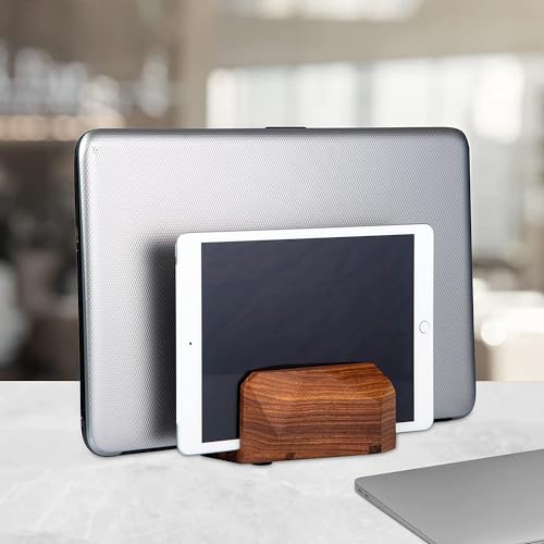 Image of Width Adjustable Vertical Laptop Stand for Desk, Laptop Holder to Dock MacBook, MacBook Pro and Other Laptops, Versatile Vertical Laptop Docking Solutions - Indian Rosewood