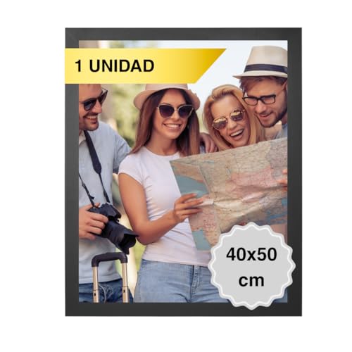 MARCOFOTO Marco de Fotos 40x50 cm Negro Portafotos de Pared en MDF con Plexiglas - Ideal para Diplomas, Certificados, Pósters y Fotografías - Decoración Hogar y Oficina