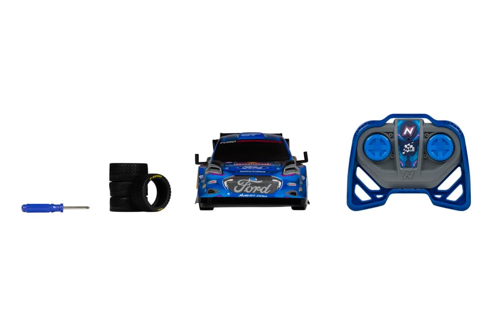 Nikko RC 10403 Red Bull M-Sport Ford Puma #8 Tänak 28 cm, realistyczne detale z dodatkowym zestawem opon i śrubokrętów, zdalnie sterowany 2,4 GHz, zasięg 30 m, od 6 lat, niebieski