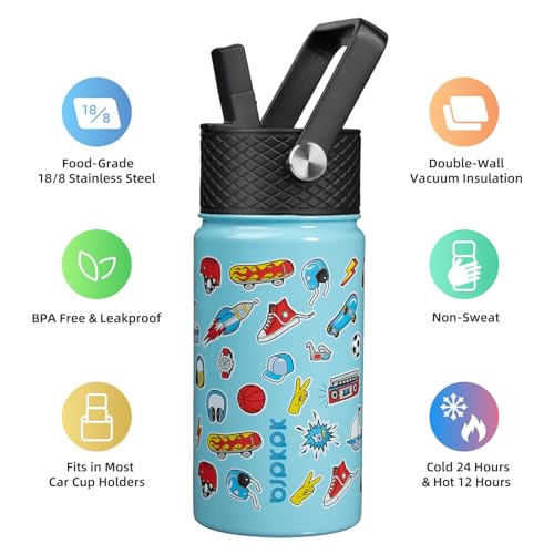 Image of BJPKPK Insulated Water Bottle, 15oz Stainless Steel with Straw Lid