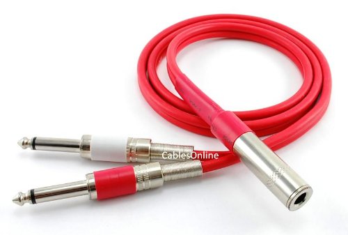 Cable Jack 1/4" TRS estéreo hembra a 2 TS mono macho 0.91 m rojo