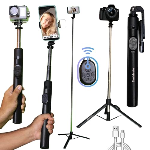 Blushinsta Super Long Selfie Stick Tripod,Extra-long Selfie Stick with Large Reinforced Tripod Stand Upto 67 inch/170 cm,Wireless Bluetooth Selfie Stick for YouTube Photo Video Tripod for Mobile Phone Blushinsta Super Long Selfie Stick Tripod,Extra-long Selfie Stick with Large Reinforced Tripod Stand Upto 67 inch/170 cm,Wireless Bluetooth Selfie Stick for YouTube Photo Video Tripod for Mobile Phone