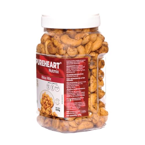 Image of PUREHEART Nutmix Ibiza Mix, 333g| Premium Macadamia (40%), Cashew, Peeled Almond Roasted Nuts l High Protein Snack - Reusable Jar