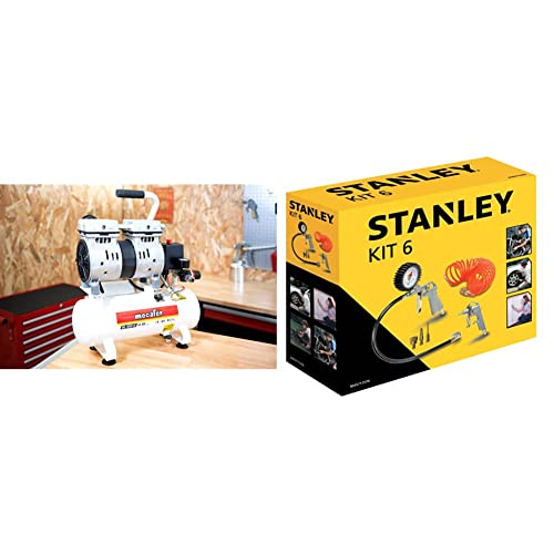 Mecafer 425513 Compresseur Silencieux 59 dB 6L/0,75HP/8 bar & Stanley 9045717STN Accessoires pour compresseur d’air