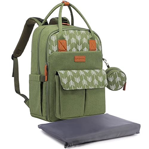 Image of LOVEVOOK Diaper Bag Backpack, Large Baby Bag for Boys Girls, Waterproof Baby Travel Backpack for Mommy Dad with Changing Pad & Stroller Straps & Pacifier Case, Green