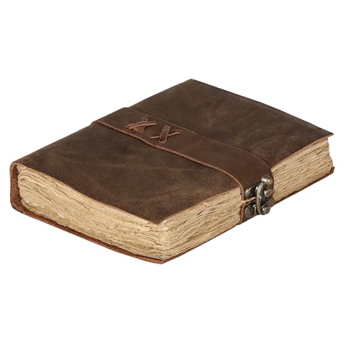 Vintage Leather Journal Handmade Buffalo Deckle Edge Paper – Leather Bound Journal for Women Men Vintage C-Lock Closure Ideal for Writing & Travel for Artists by Komal's Passion Leather - Used condition - US$21.59