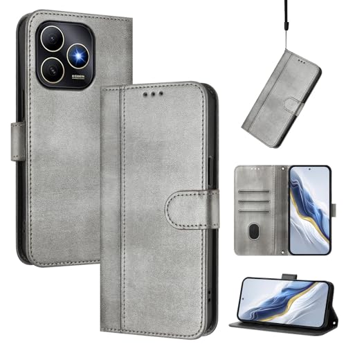 Pzwoxukhov Compatible with Huawei Enjoy 80S Case Cover,Compatible with Huawei Enjoy 80S with Card Slot,Stand Holder,PU Leather flip Shockproof Case Cover Gray