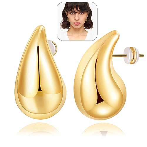 EXGOX Chunky Gold Hoop Earrings for Women, Lightweight Teardrop Earrings Hypoallergenic Gold Plated Waterdrop Earrings,Thick Statment Gold Hoop Earrings for Women Jewellery Gift