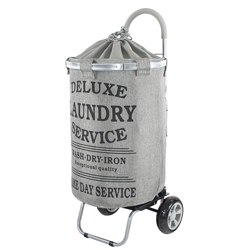 dbest products Laundry Trolley Dolly, Grey Laundry Bag Hamper Basket cart with wheels sorter
