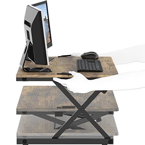 Shw 32" Over Desk Height Adjustable Standing Desk With Drawer, Rustic Brown #TOP5