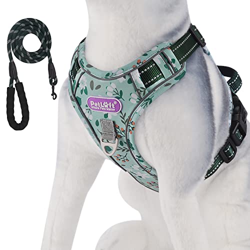 Petloft Dog Harness For Small-Medium-Large Dogs No Pull, Dog Vest Harness With Leash, Safety Belt And Sorage Strap, Fully Adjustable Harness, 360° Reflective Strip, Soft Handle (Green, M) #TOP14
