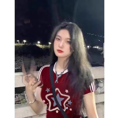 Gothic Playful Star Print, Casual Design Sense T-Shirt, Versatile Ultra Short top, Kawaii Spicy Girl Outfit4