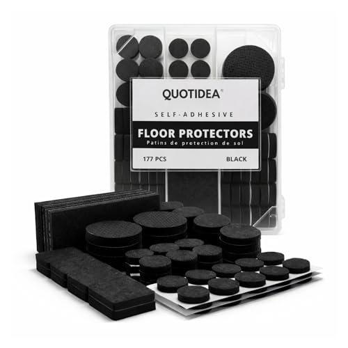 Patins de Protection de Sol en Feutre Auto-adhésifs – 177 pièces, Formes et Tailles Assorties – pour Meubles – Quotidea (Noir)