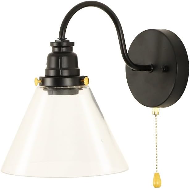 Vintage Glass Wall Sconces with Pull Chain Switch,Bathroom Vanity Wall Light Fixtures for Kitchen Living Room Bedroom Bath Hallway (Amber-10CM)