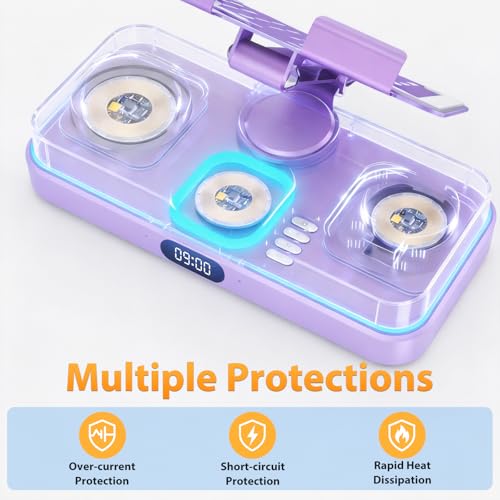 Image of 30W Charging Station for Apple Products, Foldable Wireless Charger with Clock Display&7 Color Light, Wired Charging for iPad /Tablet Charging Station for iPhone17, for Apple Watch11 for AirPods4(Purple