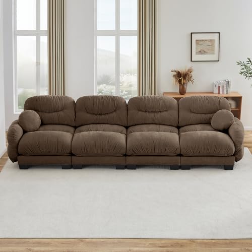 KEIKI 150" Cloud Modular Chenille Sectional Sofa Couch for Living Room, 4-Seat Sofa for Large Spaces, Deep Plush Seat Ergonomic Design, Requires Assembly, Ideal for Open Concept Large Room, Brown
