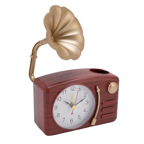 EIMSOAH Réveil Gramophone Vintage, Horloge de Bureau Rétro élégante pour la Maison et Le Bureau, Horloge de Table Décorative à Piles pour Collectionneurs (Couleur du Bois)