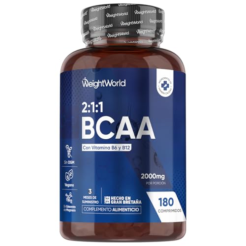 BCAA 2:1:1 Aminoácidos Esenciales 2000mg - 180 Comprimidos - Con Vitamina B12, B6 y Aminoácidos Ramificados L- Leucina, L- Isoleucina y L-Valina - Aptos para Veganos, Sin Gluten, Keto y para 3 Meses