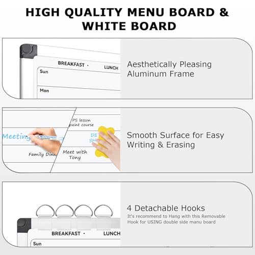 EAONE Weekly Meal Planner & Whiteboard for Wall Double-Sided, 16 x 12 in Magnetic Dry Erase Menu Board for Kitchen/Food Calendar/Grocery Shopping Lists, with 8 Markers & Eraser & 4 Magnets - Image 5