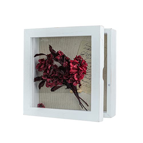 Freezing point Shadow Box Frame 8x8 Shadow Boxes Display Case with Linen Back Memorabilia Awards Medals Bouquet Photos Picture Badge Wedding Memory Box for Keepsakes White Small Pin Board White