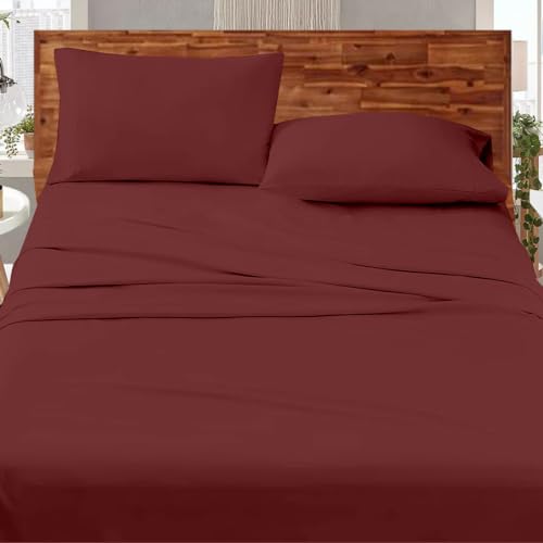 Image of Microfiber bedsheet /Flat Sheet with 2 Takiya Cover | Bedsheets | Bed Sheet | chadar - Soft and Breathable - Flat Sheet with 2 Pillow Cover - Burgundy King Bed chadar
