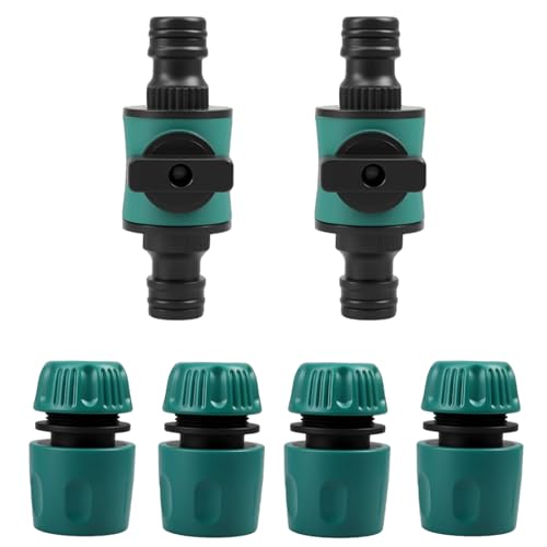 kcrnw 2Pcs Quick Release in Line Shut Off Valves for Garden Hose Pipe with 4 Hose End Quick Connectors for 1/2 inch DN15 hoses (16mm OD) Fittings Water Flow Control Switch for Gardening Use
