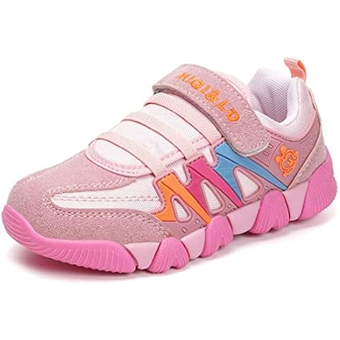 Zapatillas Deportivas para Niños Niña Antideslizante Calzado de Running Correr para Exterior Interior Velcro Ligero Transpirables Trainers Rosa 33EU Cover