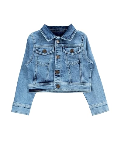 Image of Girls Full Sleeve Solid Crop Denim Jacket