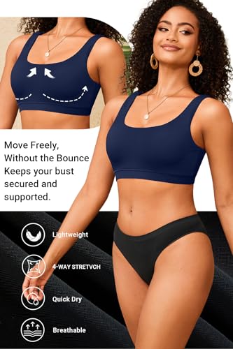 Image of Women Sport Bra Swimsuit Top - Swim Bra Bikini Top Only Scoop Neck Bathing Top 2025 Swimwear