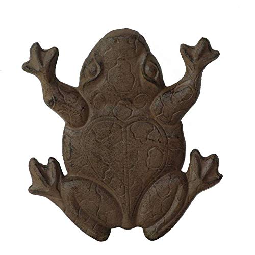 L'Héritier Du Temps Pas Japonais Motif Grenouille Décoration de Jardin en Fonte Patinée Marron 2x28x32cm