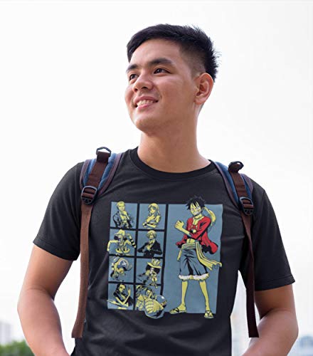 Ripple Junction One Piece Men's Short Sleeve T-Shirt Monkey D. Luffy & Straw Hat Crew Anime Crew Neck Black Large #TOP1