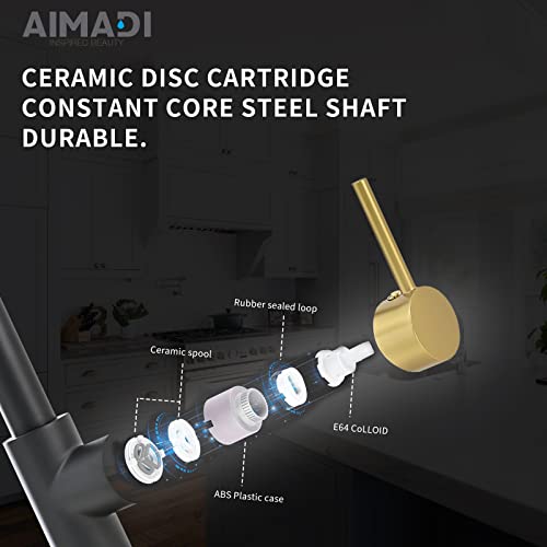 Aimadi Black Faucet Kitchen,Commercial Black Gold Kitchen Faucet Matte Black Modern Single Handle Kitchen Faucet With Pull Down Sprayer For Rv Farmhouse Camper #TOP4