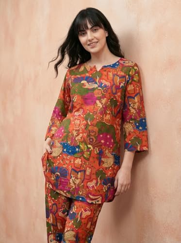 Image of Bee M Pee Designer Trendy Floral Printed Poly Rayon Cotton Kurta Coord Sets for Women | Stylish Casual Kurti Tunic Cord Set with Pant for Woman for Office