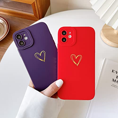 Qokey For Iphone 11 Case 6.1" 2019, Side&Back Cute Plated Love Heart With Anti-Fall Lens Cameras Cover Protection Soft Tpu Shockproof Anti-Fingerprint Phone Cases For Women Girls Men - Dark Violet #TOP4