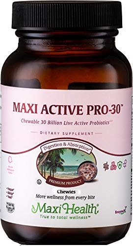 Maxi Health Maxi Active Pro-30 Ultra Protection 30 Billion Live Active Probiotics - Bubble Gum - 60 Chewable Tablets #TOP24