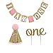 Baby First Birthday Cake Topper Decoration & 1st Baby Girl Birthday Party Hat & Decorations Banner of “I Am One”- For Baby Girl