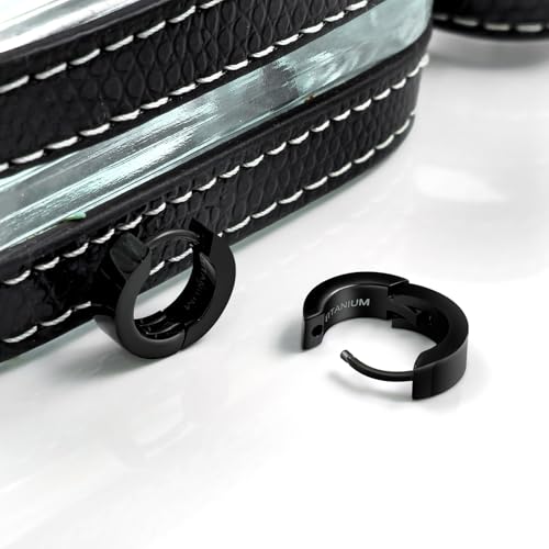 TGNEL Black Mens Titanium Hoop Earrings for Sensitive Ears, Classic Polished Small Titanium Huggie Earring for Men Women4