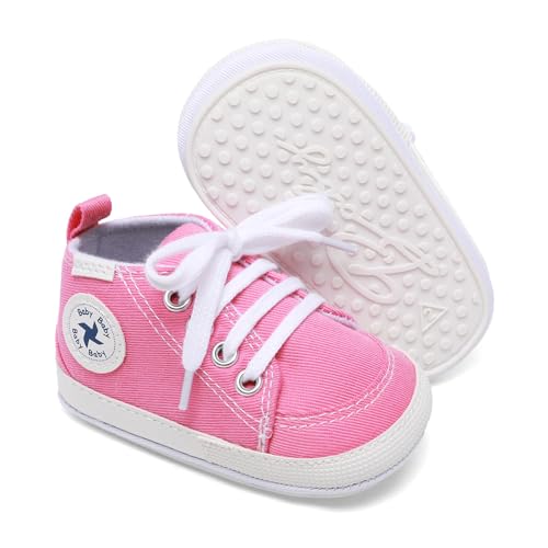 Image of Baby Girls Boys Shoes Soft Anti-Slip Sole Newborn First Walkers High Top Canvas Denim Unisex Infant Sneaker
