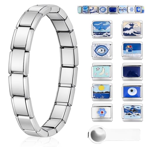 Ouxayapl Bracelet à breloques italiens - Doré - Ensemble de bracelets à breloques italiens - Modules amovibles pour bracelets de 9 mm - Bracelets à breloques italiens - Avec outil d'ouverture - Cadeau