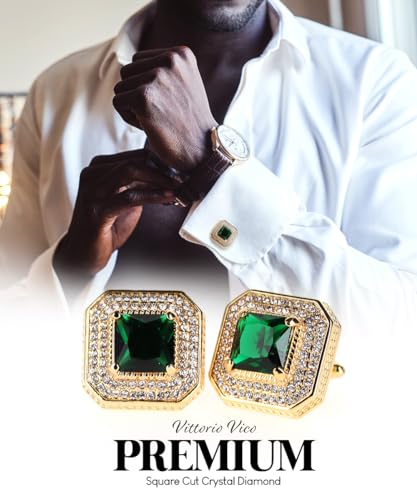 Square Colored Crystal Diamond Set Cuff Links for Men – Tuxedo Suit Accessories, Cufflinks for Men2