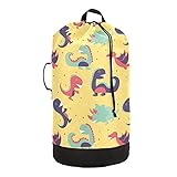 One Bear Cute Colorful Dinosaur Yellow Laundry Bag Drawstring Closure Waterproof Durable Backpack St