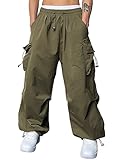JMIERR Men's Casual Parachute Pants Wide Leg Trousers Beam Feet Harem Baggy Cargo Pants for Trendy Street Wear,US 36(L),Pickle Green